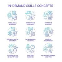 In demand skills blue gradient concept icons set. Upskilling and reskilling idea thin line color illustrations. Corporate learning. Isolated symbols. vector