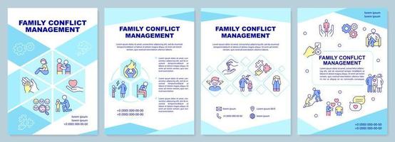 plantilla de folleto de gestión de conflictos familiares. relacion familiar. diseño de folletos con iconos lineales. 4 diseños vectoriales para presentación, informes anuales. vector