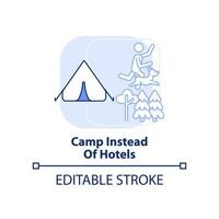 Camp instead of hotels light blue concept icon. Campground. Road trip with pets abstract idea thin line illustration. Isolated outline drawing. Editable stroke. vector