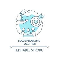Solve problems together turquoise concept icon. Family relationship. Teamwork abstract idea thin line illustration. Isolated outline drawing. Editable stroke. vector