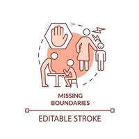 Missing boundaries red concept icon. Feature of dysfunctional families abstract idea thin line illustration. Isolated outline drawing. Editable stroke. vector