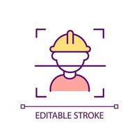 Facial recognition technology in construction workplace RGB color icon. Verifying employee identity. Isolated vector illustration. Simple filled line drawing. Editable stroke.