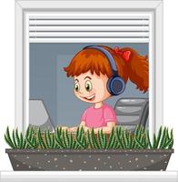 View through the window of a girl browsing internet vector