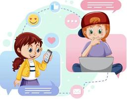 Browsing social media with cartoon character vector