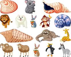 conjunto de dibujos animados de varios animales vector