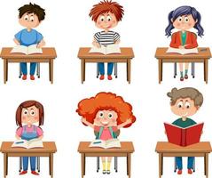 Student kids on the tables set vector