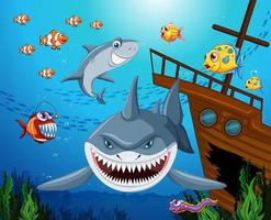 Angry shark underwater ocean scene vector