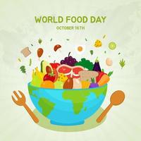 día mundial de la alimentación 16 de octubre con comidas frutas y verduras ilustración sobre fondo aislado vector