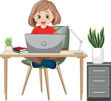 A girl browsing internet on laptop vector