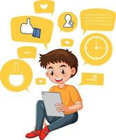 A boy using smartphone for online learning vector