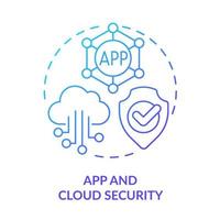 App and cloud security blue gradient concept icon. Trendy tech skill abstract idea thin line illustration. Security solution. Cloud-based software. Isolated outline drawing. vector