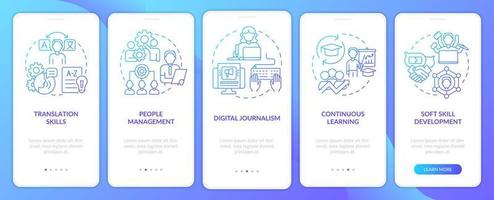 Desired skills for employment blue gradient onboarding mobile app screen. Walkthrough 5 steps graphic instructions pages with linear concepts. UI, UX, GUI template. vector