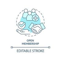 Open membership turquoise concept icon. Cooperative society advantage abstract idea thin line illustration. Recruitment. Isolated outline drawing. Editable stroke. vector