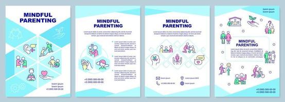 Mindful parenting brochure template. Family relationship. Leaflet design with linear icons. 4 vector layouts for presentation, annual reports.