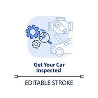 Get your car inspected light blue concept icon. Technical examination. Road trip tip abstract idea thin line illustration. Isolated outline drawing. Editable stroke. vector