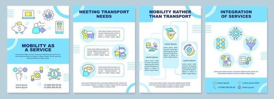 MaaS concept components blue brochure template. Users service. Leaflet design with linear icons. Editable 4 vector layouts for presentation, annual reports.