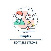 Pimples concept icon. Problem facing teens abstract idea thin line illustration. Forehead acne. Whiteheads and blackheads. Isolated outline drawing. Editable stroke. vector