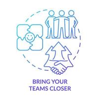 Bring teams closer blue gradient concept icon. Diverse sales development team abstract idea thin line illustration. Teambuilding plan. Isolated outline drawing. vector