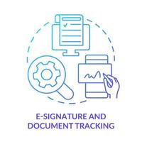 E-signature and document tracking blue gradient concept icon. Sales software abstract idea thin line illustration. Online signing. Legal status. Isolated outline drawing. vector