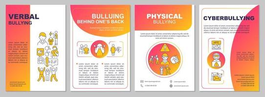 Teenage bullying and harassment red gradient brochure template. Leaflet design with linear icons. 4 vector layouts for presentation, annual reports.