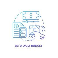 Set daily budget blue gradient concept icon. Plan travel expenses and spending. Road trip advice abstract idea thin line illustration. Isolated outline drawing. vector