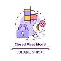 icono de concepto de modelo maas cerrado. restringir el intercambio de datos. movilidad como modelo de servicio idea abstracta ilustración de línea delgada. dibujo de contorno aislado. trazo editable. vector