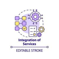 Integration of services concept icon. Complex system. Maas concept component abstract idea thin line illustration. Isolated outline drawing. Editable stroke. vector