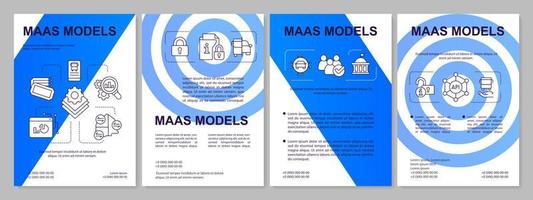 MaaS models blue brochure template. Mobility services. Leaflet design with linear icons. Editable 4 vector layouts for presentation, annual reports.