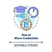 Rise of micro credentials concept icon. Short term course. Trend in education abstract idea thin line illustration. Isolated outline drawing. Editable stroke. vector