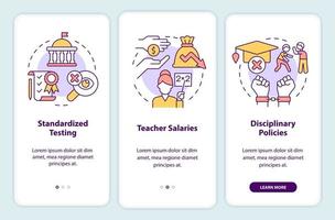 Major education issues onboarding mobile app screen. Walkthrough 3 steps editable graphic instructions with linear concepts. UI, UX, GUI template. vector