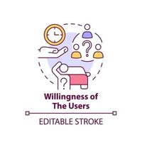 Willingness of users concept icon. Change customer habits. Maas issue abstract idea thin line illustration. Isolated outline drawing. Editable stroke. vector