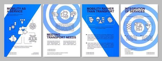 Components of MaaS concept blue brochure template. Users service. Leaflet design with linear icons. Editable 4 vector layouts for presentation, annual reports.