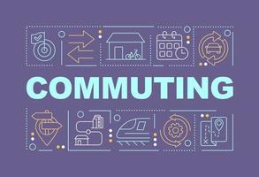 Commuting word concepts purple banner. Passengers transportation. Infographics with editable icons on color background. Isolated typography. Vector illustration with text.