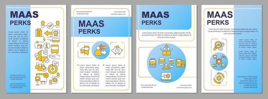 MaaS perks blue brochure template. Advantages for users. Leaflet design with linear icons. Editable 4 vector layouts for presentation, annual reports.