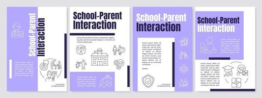 School parent interaction purple brochure template. Parents engaement. Leaflet design with linear icons. Editable 4 vector layouts for presentation, annual reports.