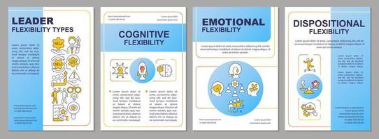 Types of leader flexibility blue brochure template. Management. Leaflet design with linear icons. Editable 4 vector layouts for presentation, annual reports.