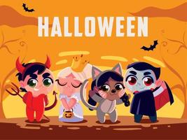 halloween kids wearing costumes vector