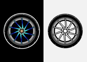 conjunto de diferentes colores de ruedas de camión, neumático de goma, neumático de camión, ilustración de rueda de camión en estilo de carrera. vector de ruedas de carreras. fondo aislado en blanco y negro. eps 10.