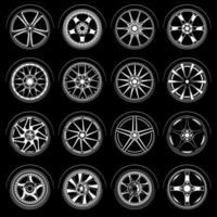 Set of car wheel, rubber tyre, truck wheel element illustration. 3D illustration of rims car collections. Vector eps 10.