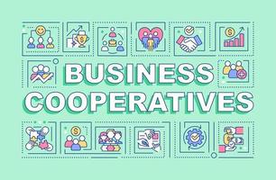 Business cooperatives word concepts green banner. Company management. Infographics with icons on color background. Isolated typography. Vector illustration with text.