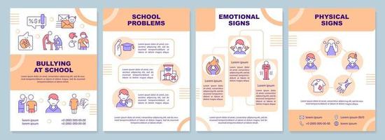 Bullying at school orange brochure template. Emotional signs. Leaflet design with linear icons. Editable 4 vector layouts for presentation, annual reports.