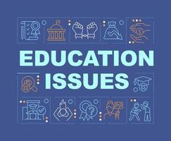 Education issues word concepts dark purple banner. Studying problems. Infographics with editable icons on color background. Isolated typography. Vector illustration with text.