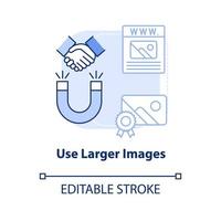 Use larger images light blue concept icon. Making professional website abstract idea thin line illustration. Optimization. Isolated outline drawing. Editable stroke. vector