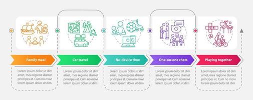 Quality time together rectangle infographic template. Data visualization with 5 steps. Process timeline info chart. Workflow layout with line icons. vector