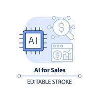 AI for sales light blue concept icon. Selling trend abstract idea thin line illustration. Machine learning. Boost revenue. Isolated outline drawing. Editable stroke. vector