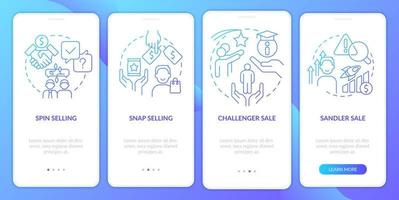 Sales techniques blue gradient onboarding mobile app screen. Goods promotion walkthrough 4 steps graphic instructions with linear concepts. UI, UX, GUI template. vector