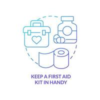 Keep first aid kit in handy blue gradient concept icon. Safe adventure. Trip with toddlers recommendation abstract idea thin line illustration. Isolated outline drawing. vector