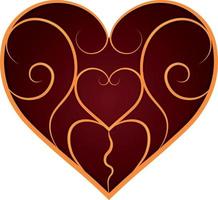 Deep red glowing heart with golden pattern on surface vector illustration