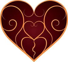 Deep red glowing heart with golden pattern on surface vector illustration