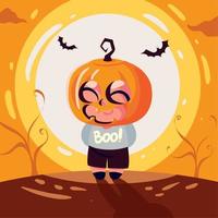 boy with pumpkin costume vector